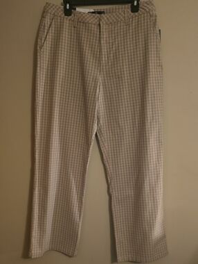 New Volcom Women's 32 Beige Black Plaid Mid Rise Rrgular Fit Chino Trouser Pants